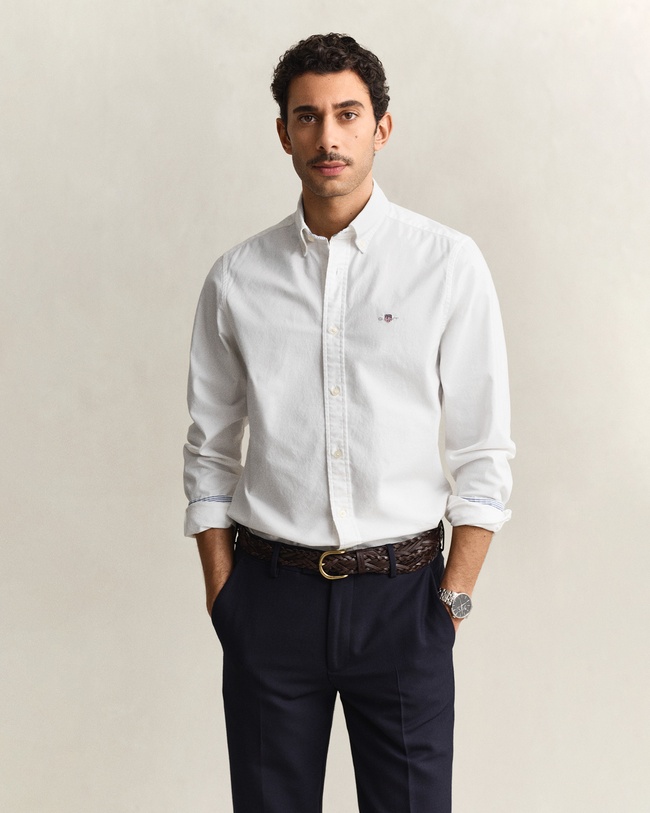  GANT Erkek Beyaz Slim Fit Çizgili Gömlek