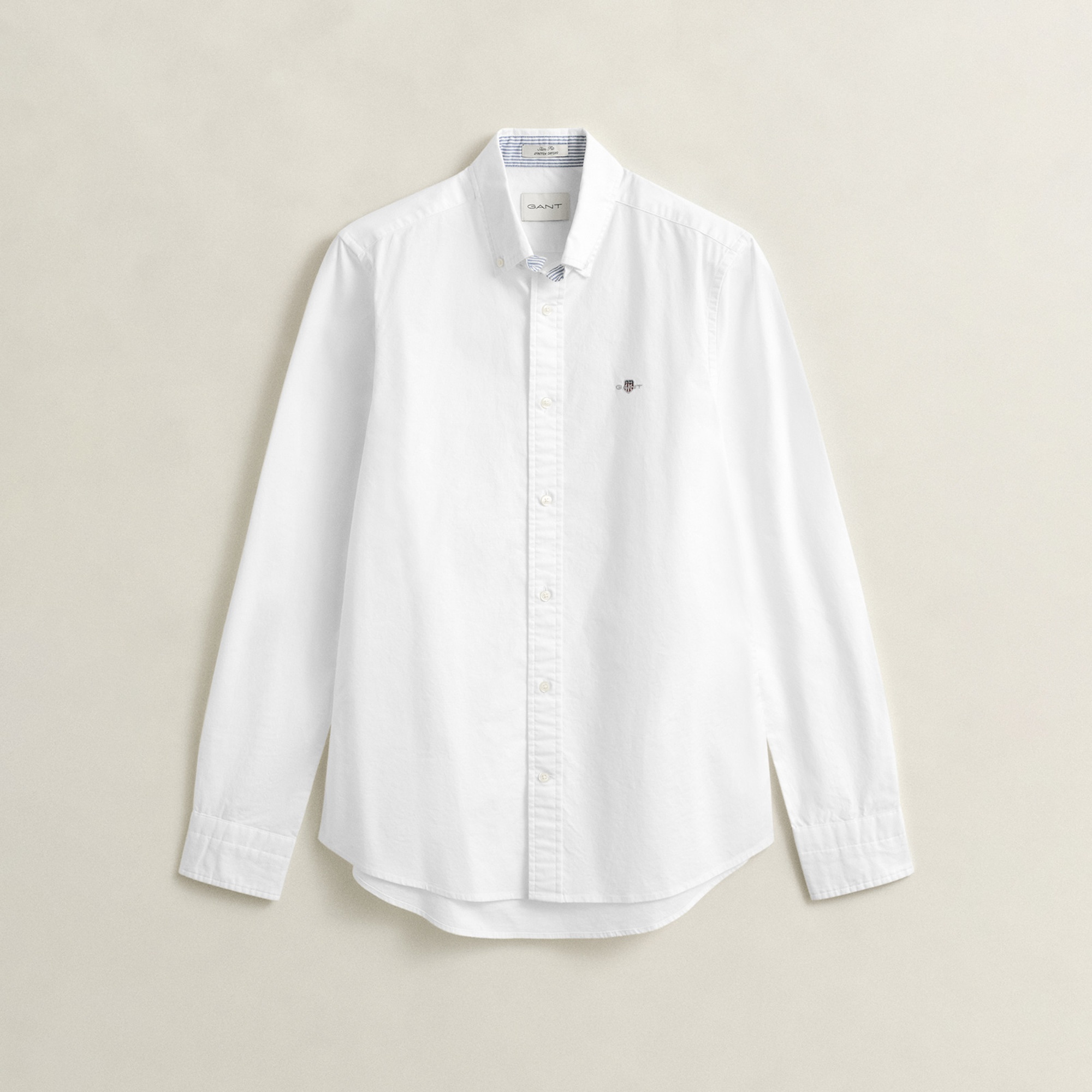 GANT Erkek Beyaz Slim Fit Çizgili Logolu Gömlek