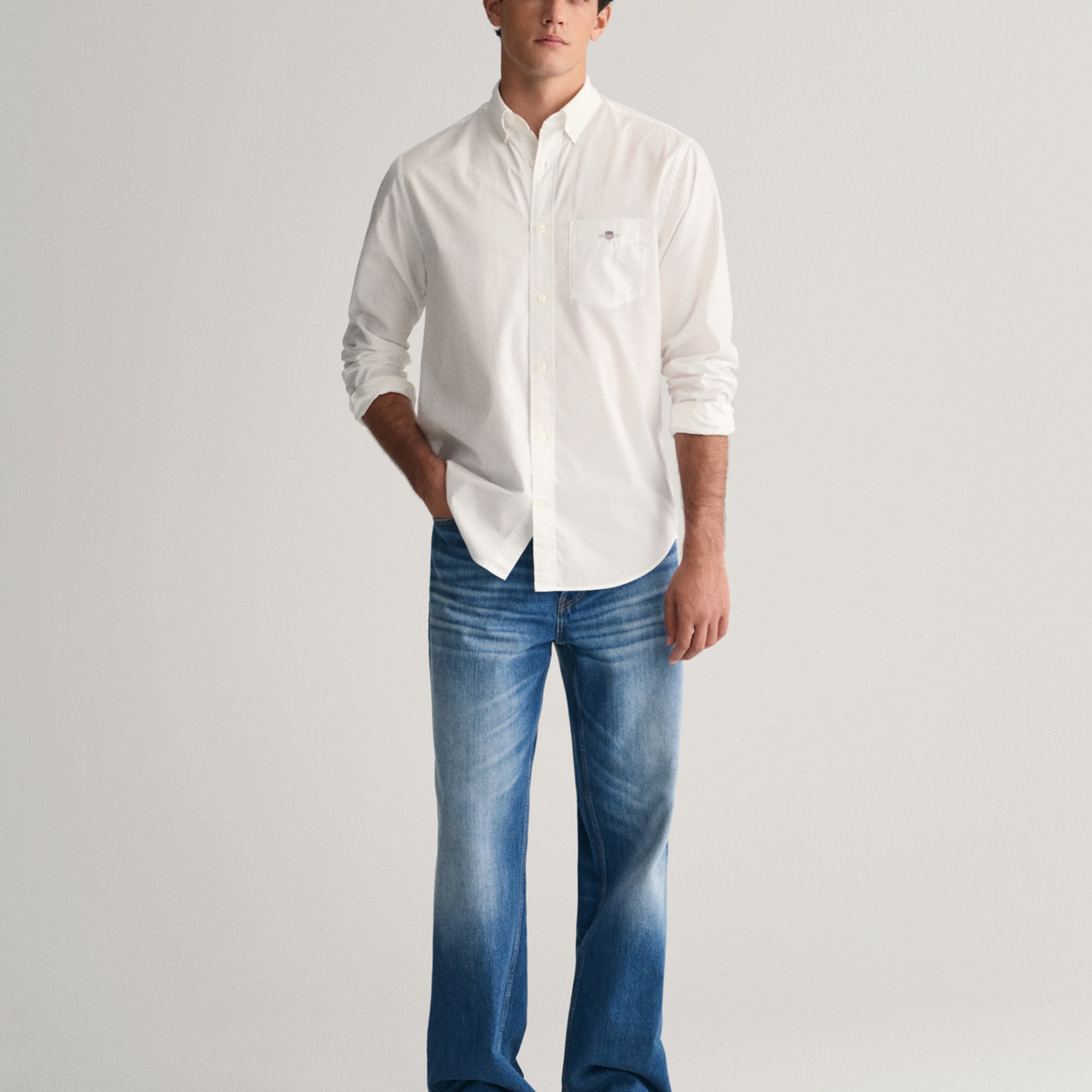 GANT Erkek Beyaz Regular Fit Logolu Gömlek