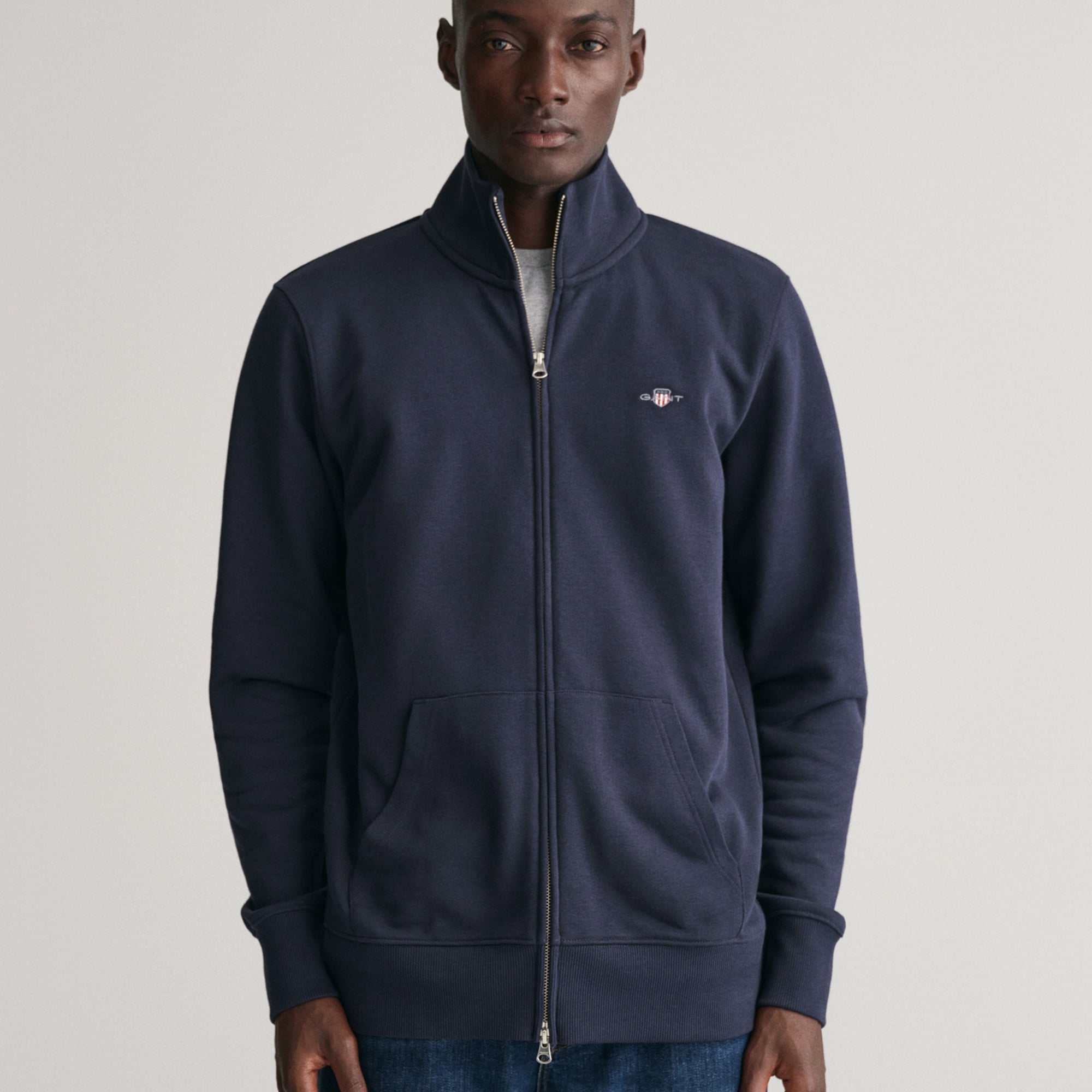 GANT Erkek Lacivert Fermuarlı Logolu Hırka