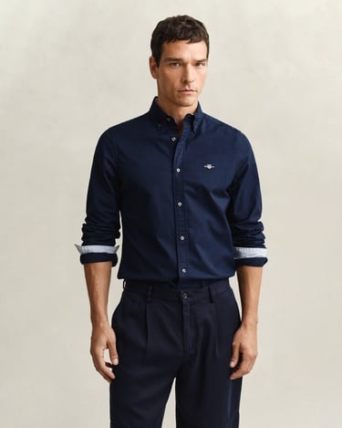  GANT Erkek Lacivert Slim Fit Çizgili Gömlek