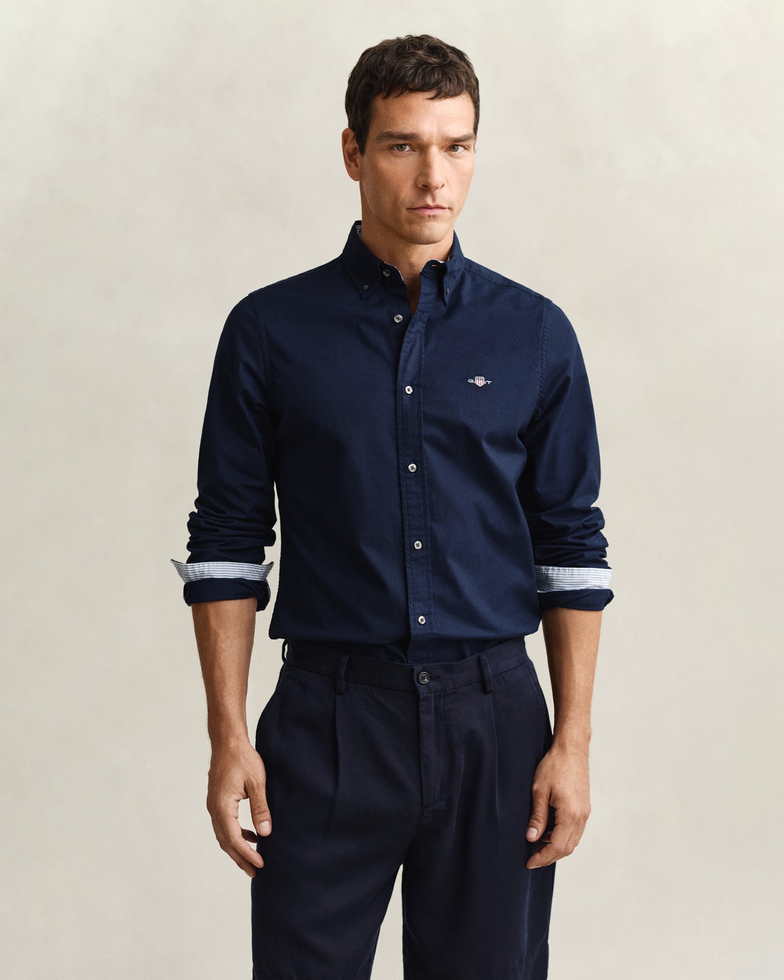  GANT Erkek Lacivert Slim Fit Çizgili Gömlek