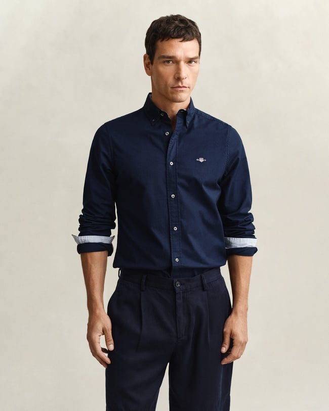  GANT Erkek Lacivert Slim Fit Çizgili Gömlek