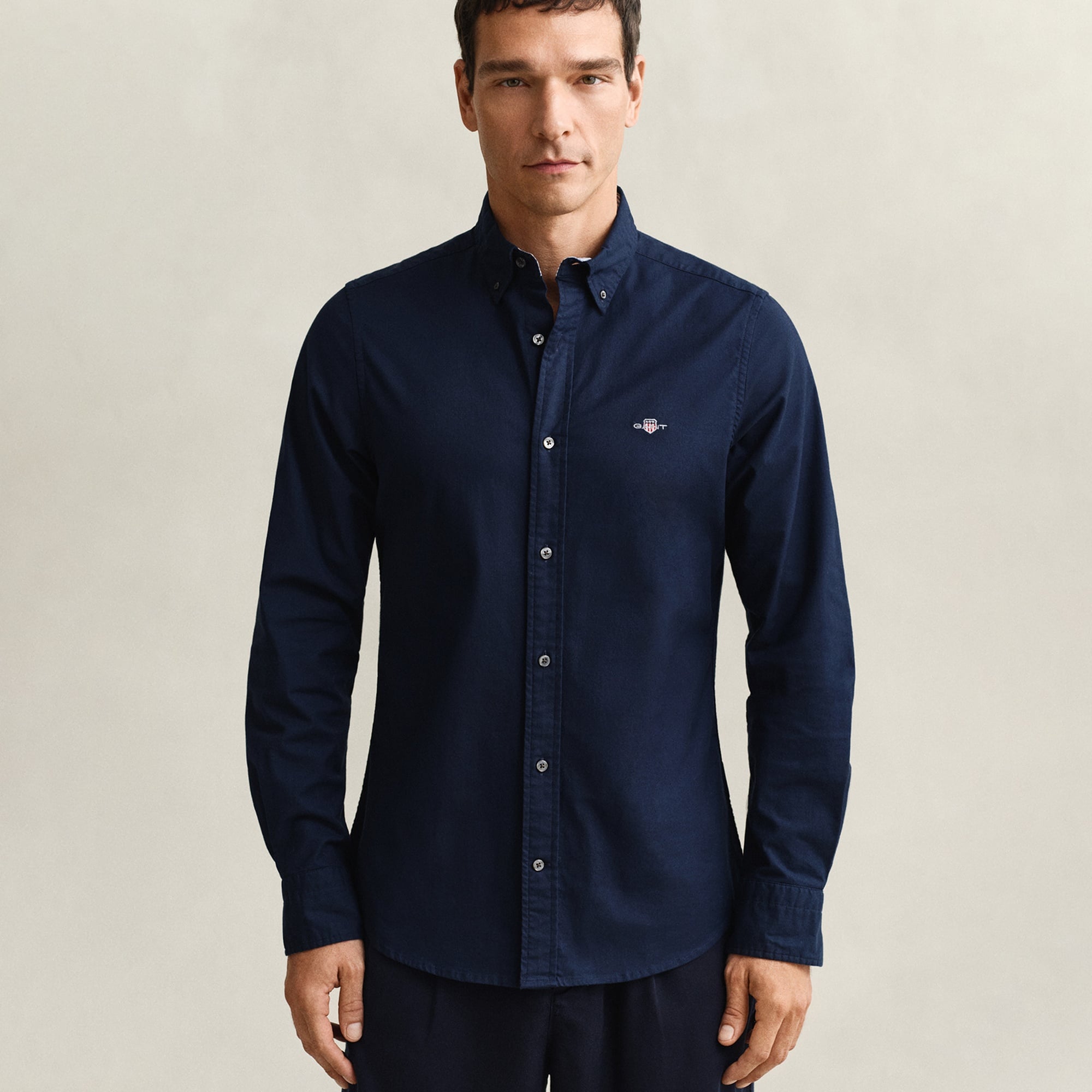 GANT Erkek Lacivert Slim Fit Çizgili Logolu Gömlek