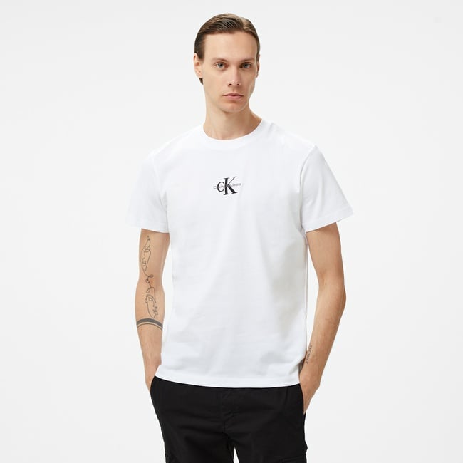  Calvin Klein Jeans Monologo Erkek Beyaz T-Shirt