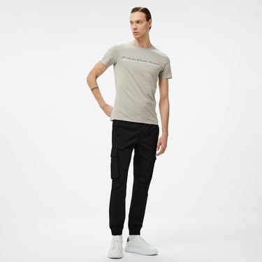  Calvin Klein Jeans Mixed institutional Logo Erkek Gri T-Shirt