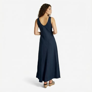  Tommy Hilfiger Textured Linen Tank Maxi Kadın Lacivert Elbise