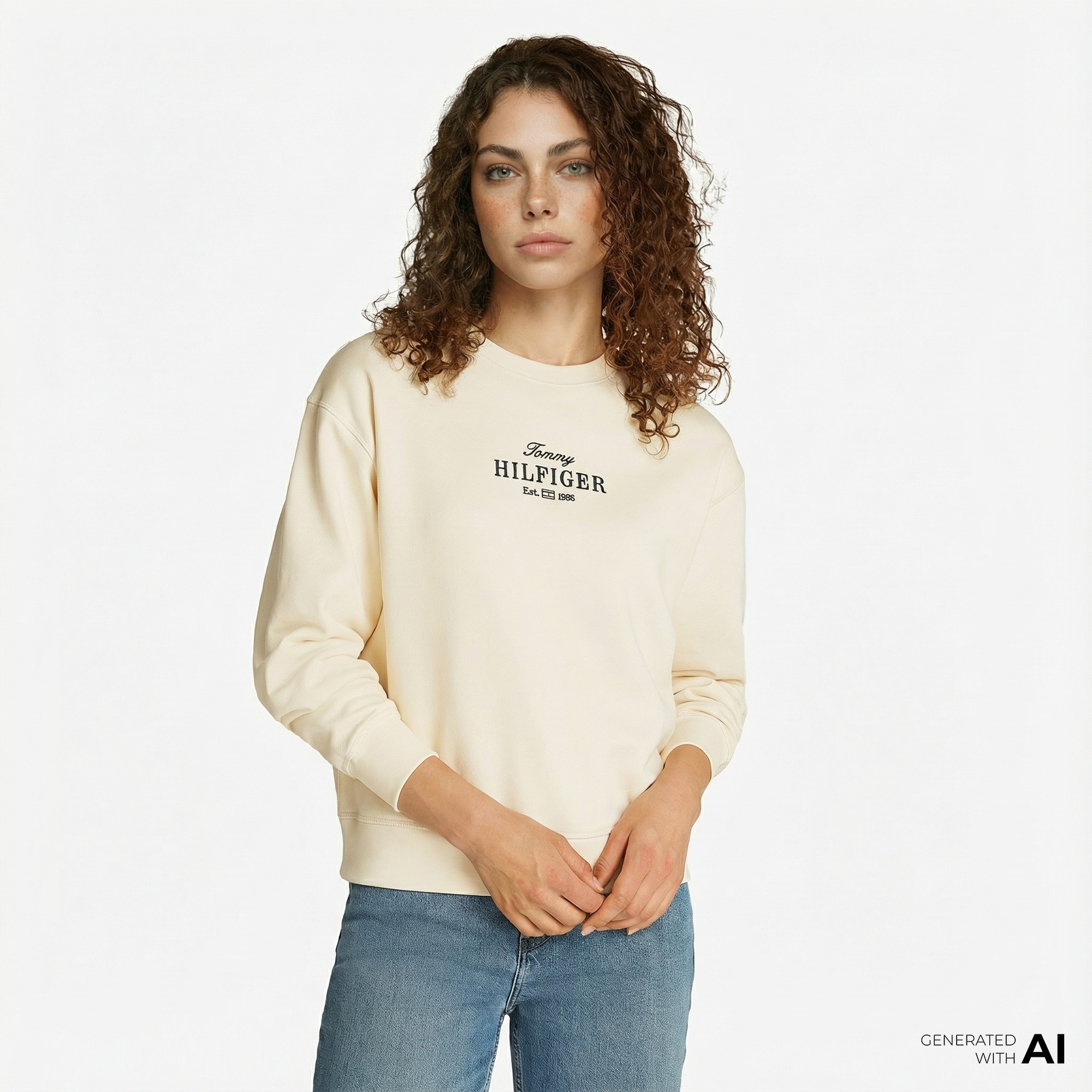 Tommy Hilfiger Reg Kadın Krem Sweatshirt