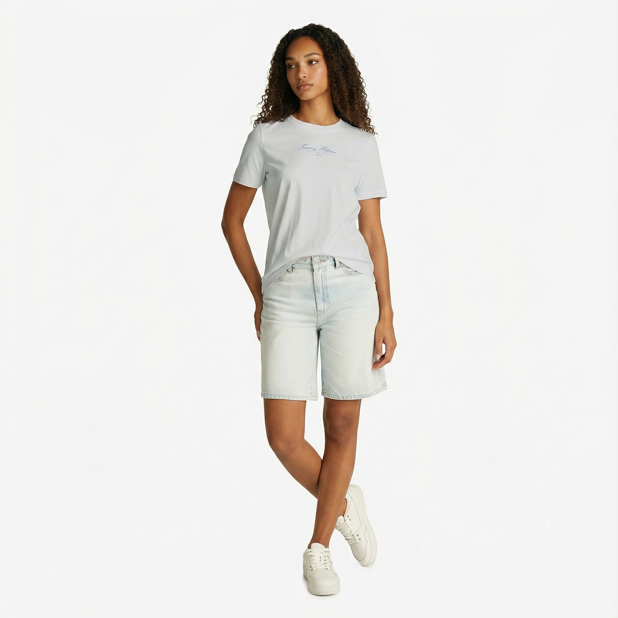 Tommy Hilfiger Reg Script Kadın Beyaz T-Shirt