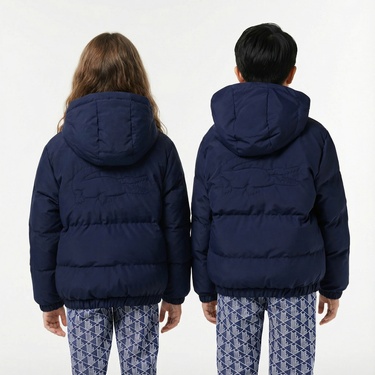  Lacoste Çocuk Kapüşonlu Lacivert Şişme Mont