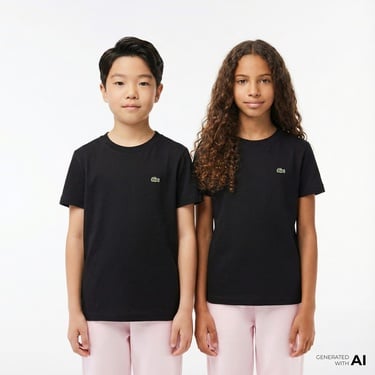  Lacoste Çocuk Bisiklet Yaka Siyah T-Shirt