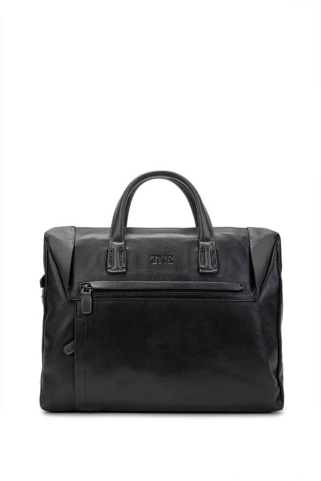  Tamer Tanca Erkek Hakiki Deri Siyah/Gri Evrak Çantası