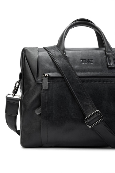  Tamer Tanca Erkek Hakiki Deri Siyah/Gri Evrak Çantası