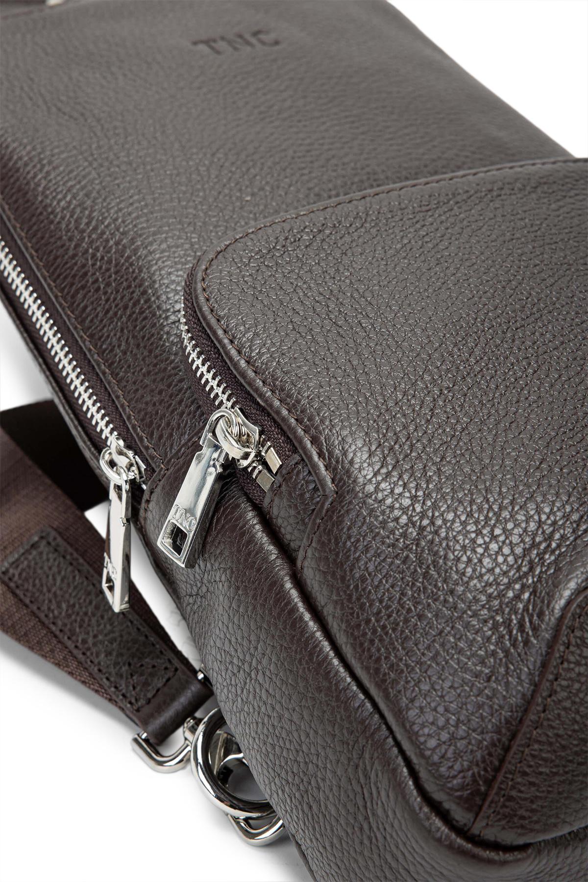  Tamer Tanca Erkek Hakiki Deri Kahverengi Body Bag Çanta