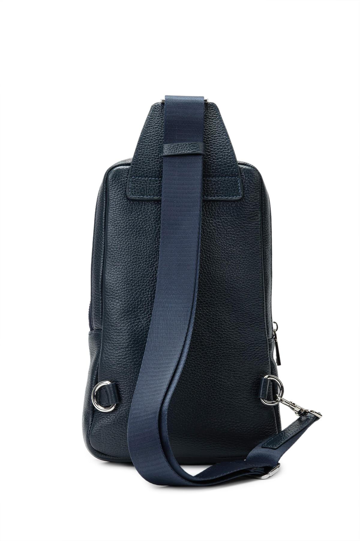  Tamer Tanca Erkek Hakiki Deri Lacivert Body Bag Çanta