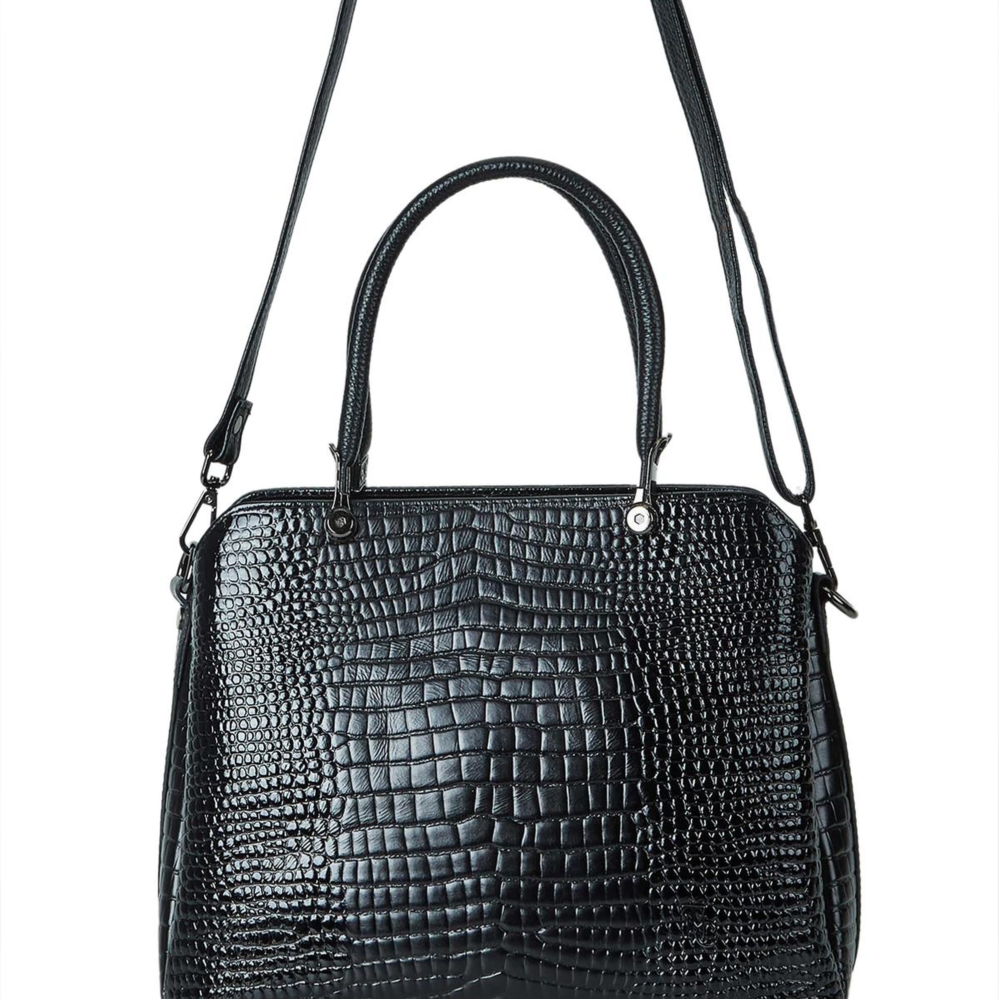 Tamer Tanca Kadın Hakiki Deri Siyah Kroko Kol Çantası