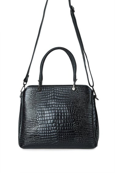  Tamer Tanca Kadın Hakiki Deri Siyah Kroko Kol Çantası