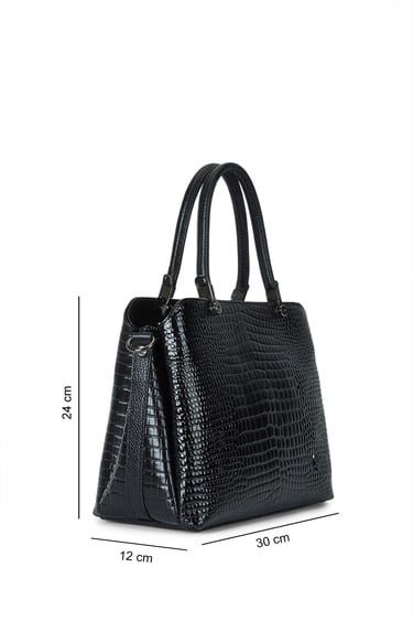  Tamer Tanca Kadın Hakiki Deri Siyah Kroko Kol Çantası