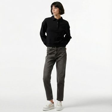  Nautica Kadın Siyah Oversize Uzun Kollu Polo