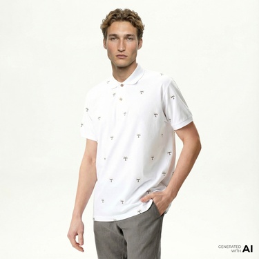  Nautica Erkek Beyaz Classic Fit Kısa Kollu Desenli Polo Yaka T-Shirt