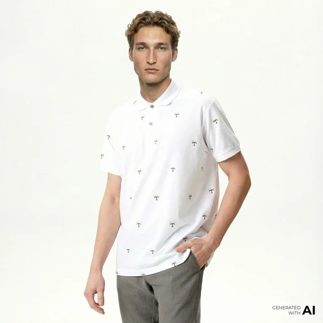  Nautica Erkek Beyaz Classic Fit Kısa Kollu Desenli Polo Yaka T-Shirt