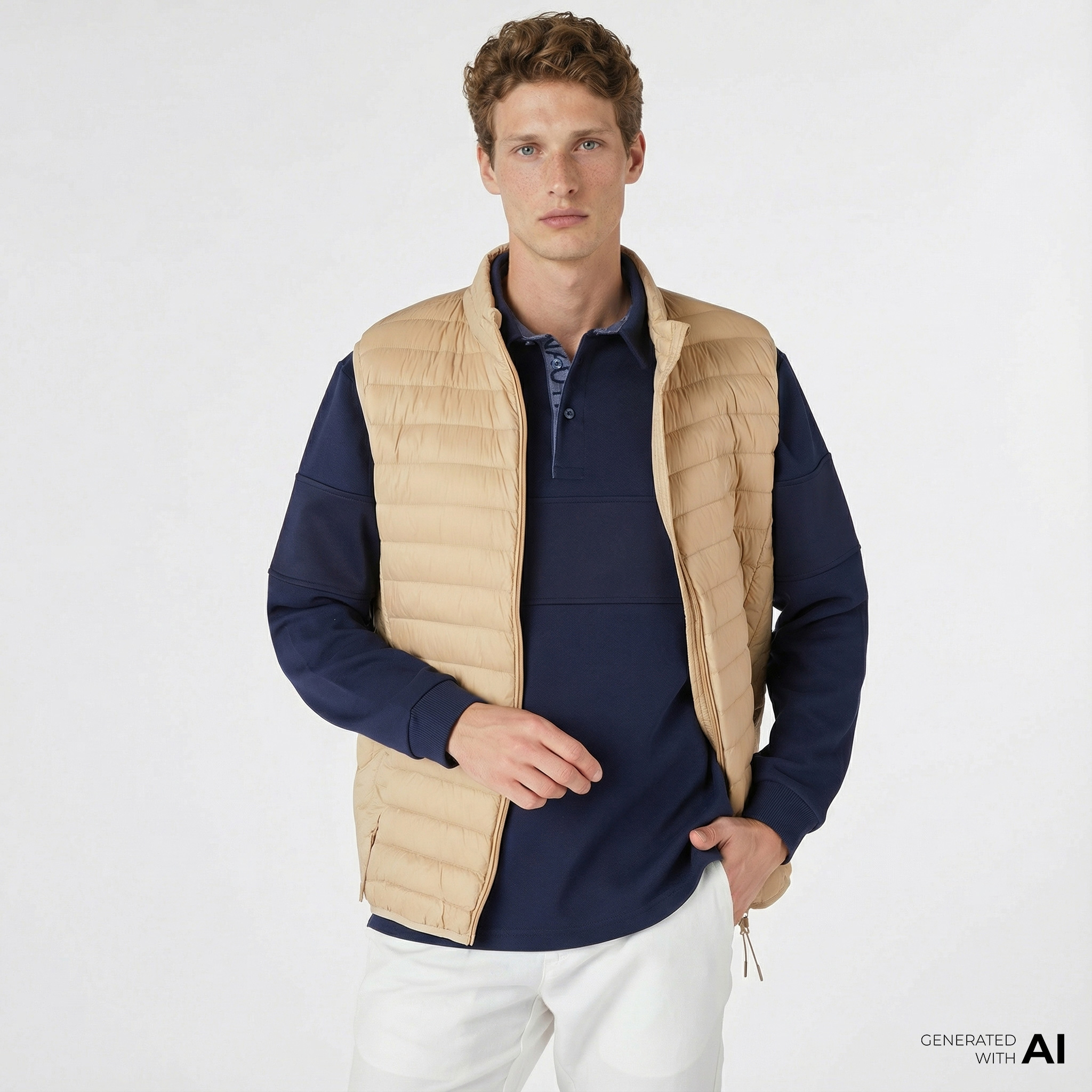  Nautica Erkek Bej Standart Fit Yelek