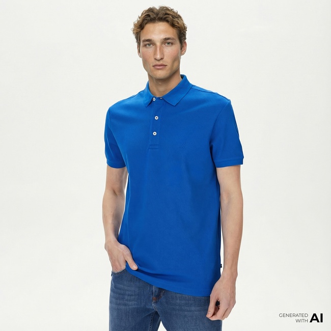  Nautica Erkek Mavi Slim Fit Kısa Kollu Polo Yaka T-Shirt