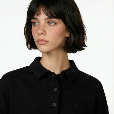  Nautica Kadın Siyah Oversize Uzun Kollu Polo