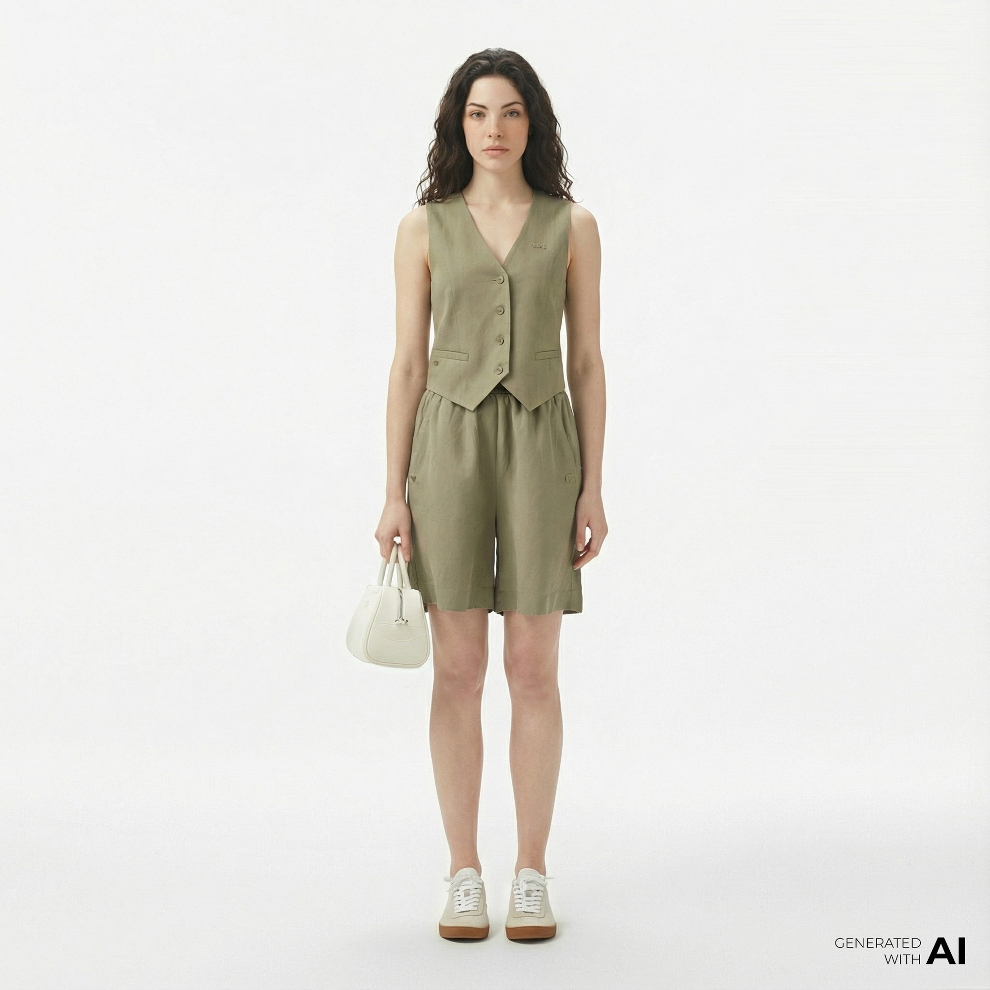 Lacoste Kadın Regular Fit Haki Bermuda Şort