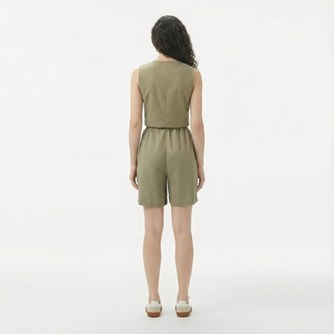  Lacoste Kadın Regular Fit Haki Bermuda Şort