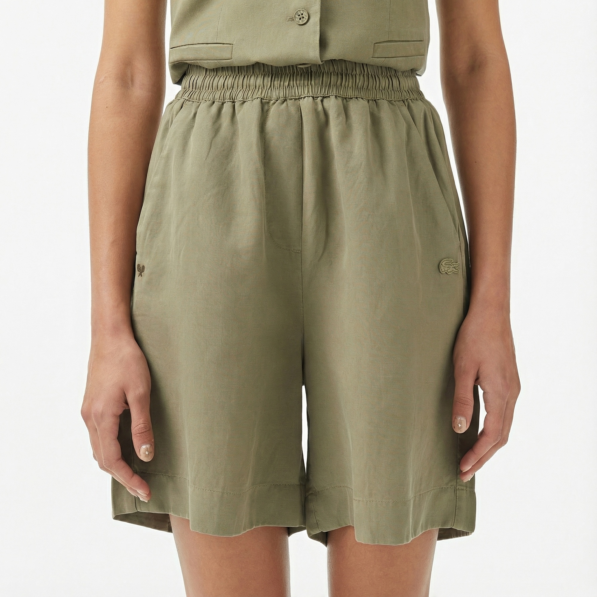 Lacoste Kadın Regular Fit Haki Bermuda Şort