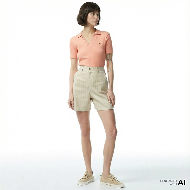  Nautica Kadın Bej Relaxed Fit Çizgili Şort