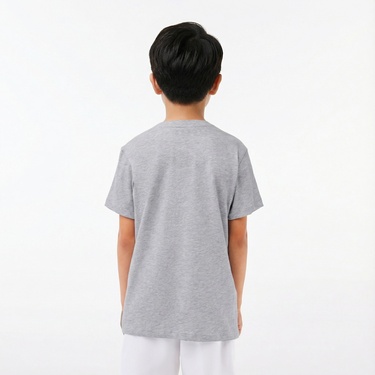  Lacoste Erkek Çocuk Bisiklet Yaka Baskılı Gri T-Shirt