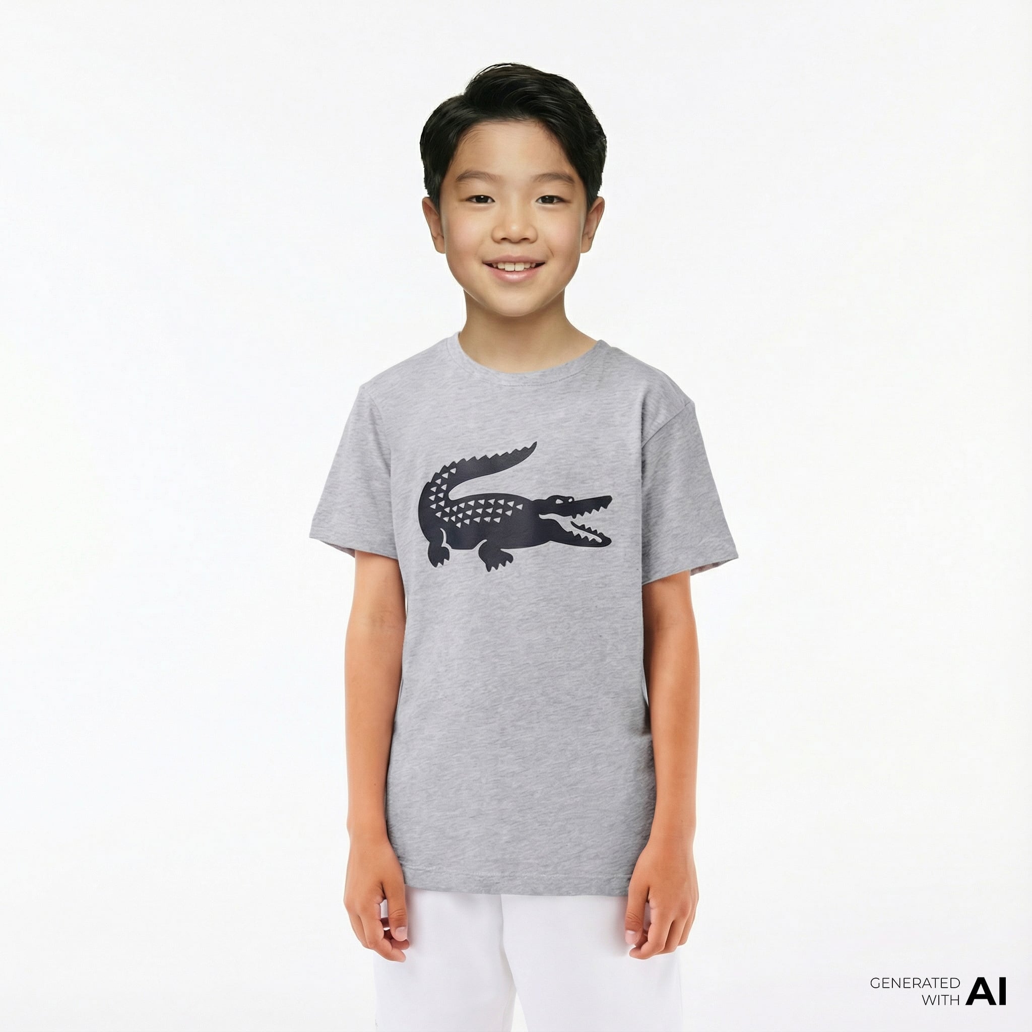  Lacoste Erkek Çocuk Bisiklet Yaka Baskılı Gri T-Shirt