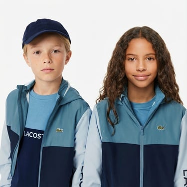  Lacoste Çocuk Kapüşonlu Renk Bloklu Lacivert Ceket