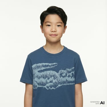  Lacoste Çocuk Bisiklet Yaka Baskılı Lacivert T-Shirt
