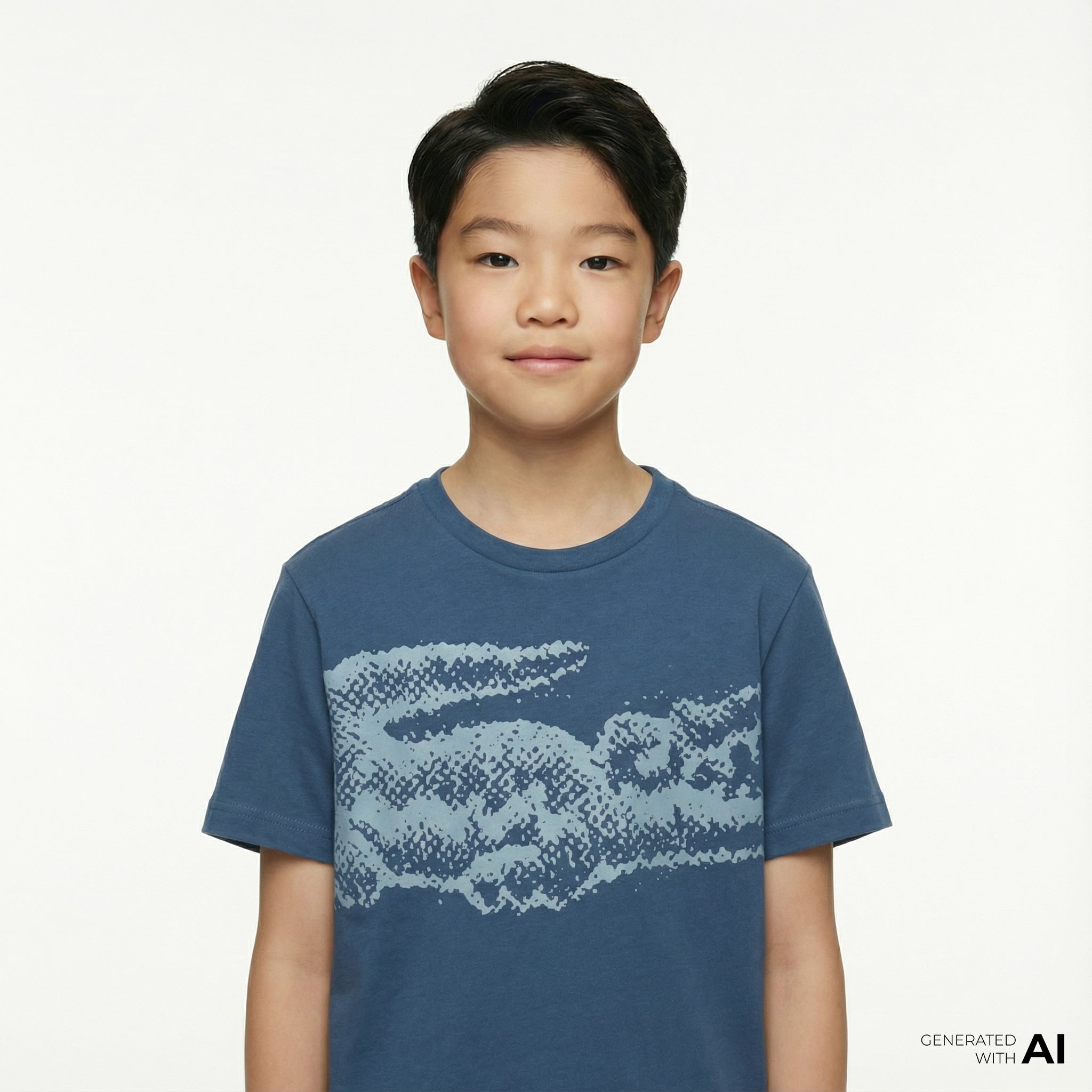  Lacoste Çocuk Bisiklet Yaka Baskılı Lacivert T-Shirt