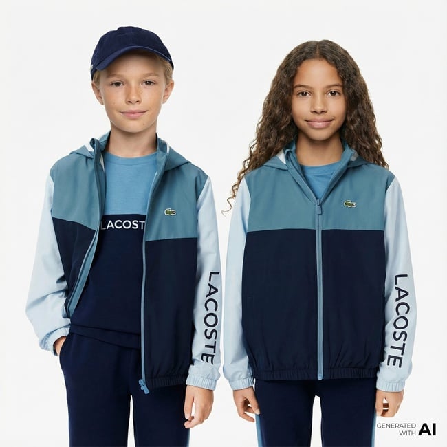  Lacoste Çocuk Kapüşonlu Renk Bloklu Lacivert Ceket