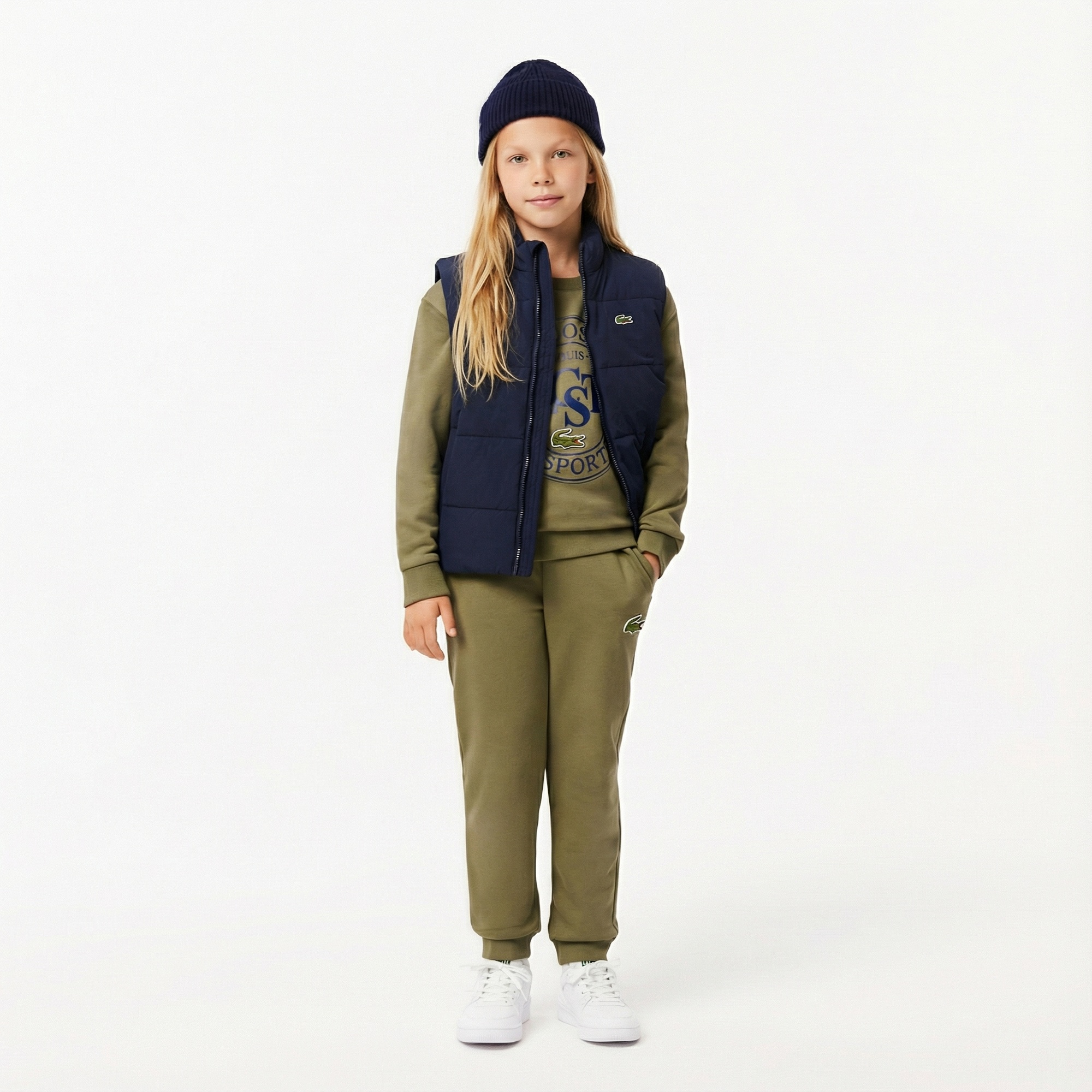 Lacoste Çocuk Bisiklet Yaka Baskılı Haki Sweatshirt