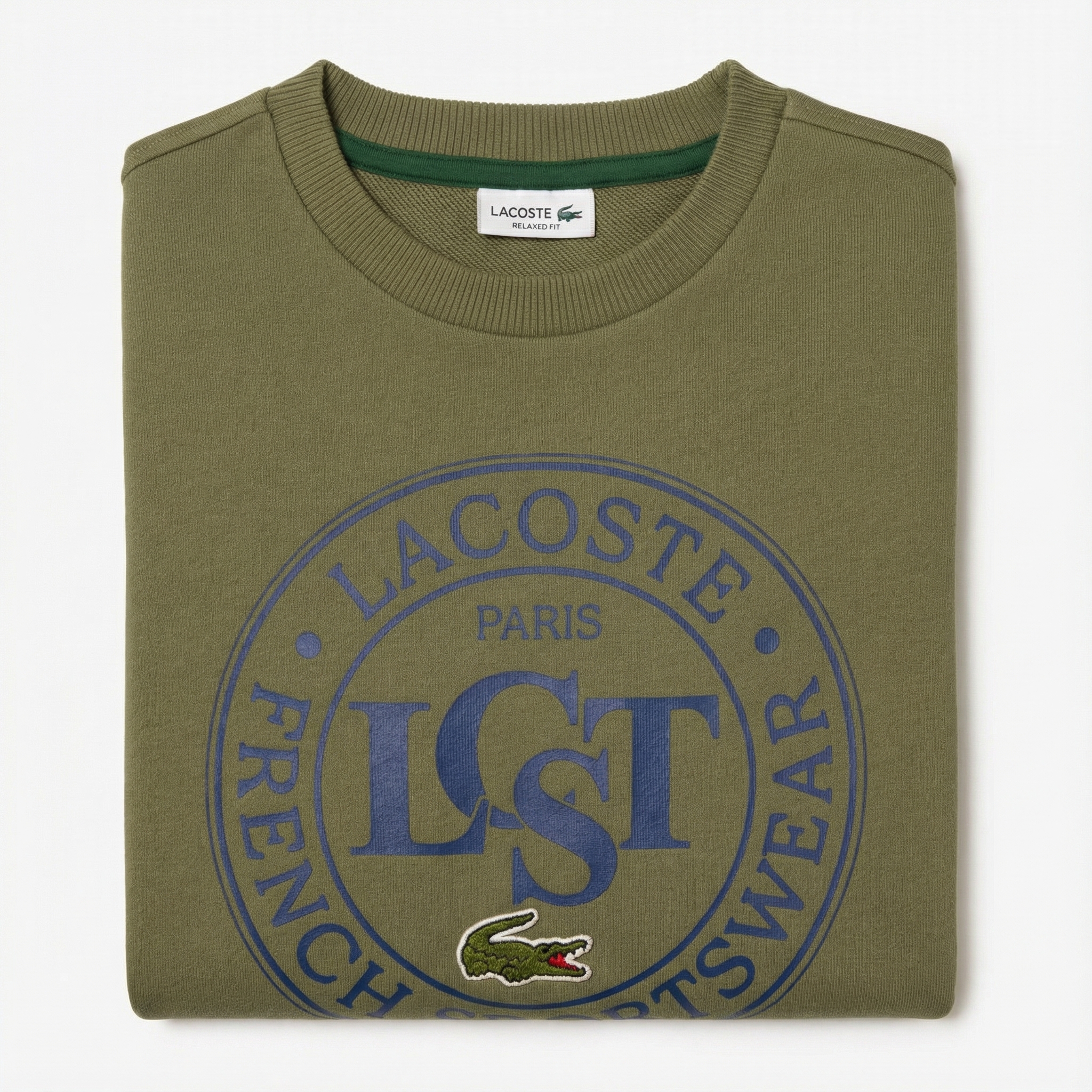  Lacoste Çocuk Bisiklet Yaka Baskılı Haki Sweatshirt