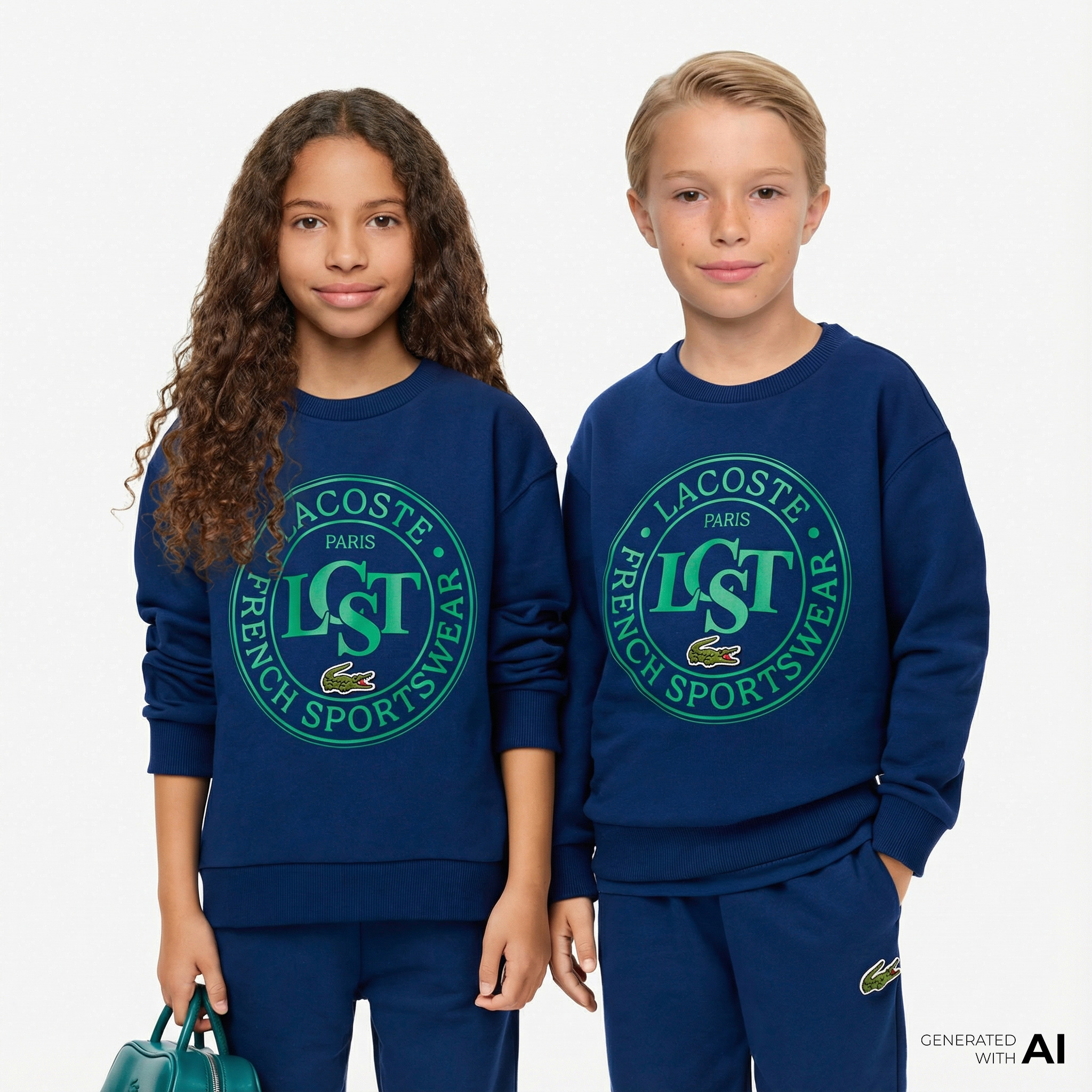  Lacoste Çocuk Bisiket Yaka Baskılı Lacivert Sweatshirt