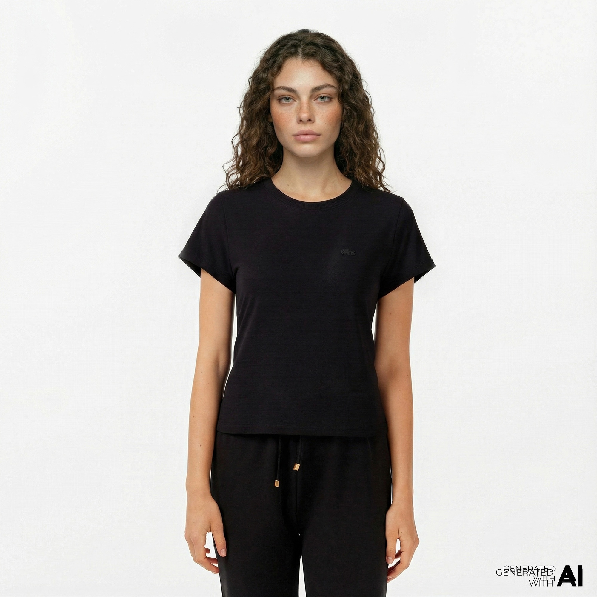 Lacoste Kadın Loose Fit Bisiklet Yaka Siyah T-Shirt