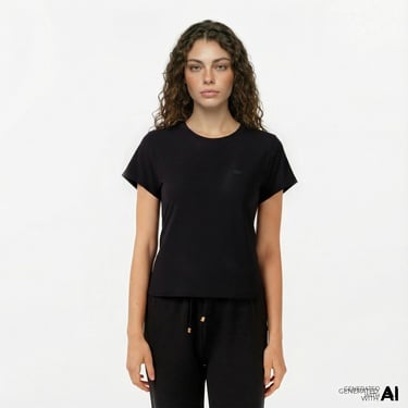  Lacoste Kadın Loose Fit Bisiklet Yaka Siyah T-Shirt