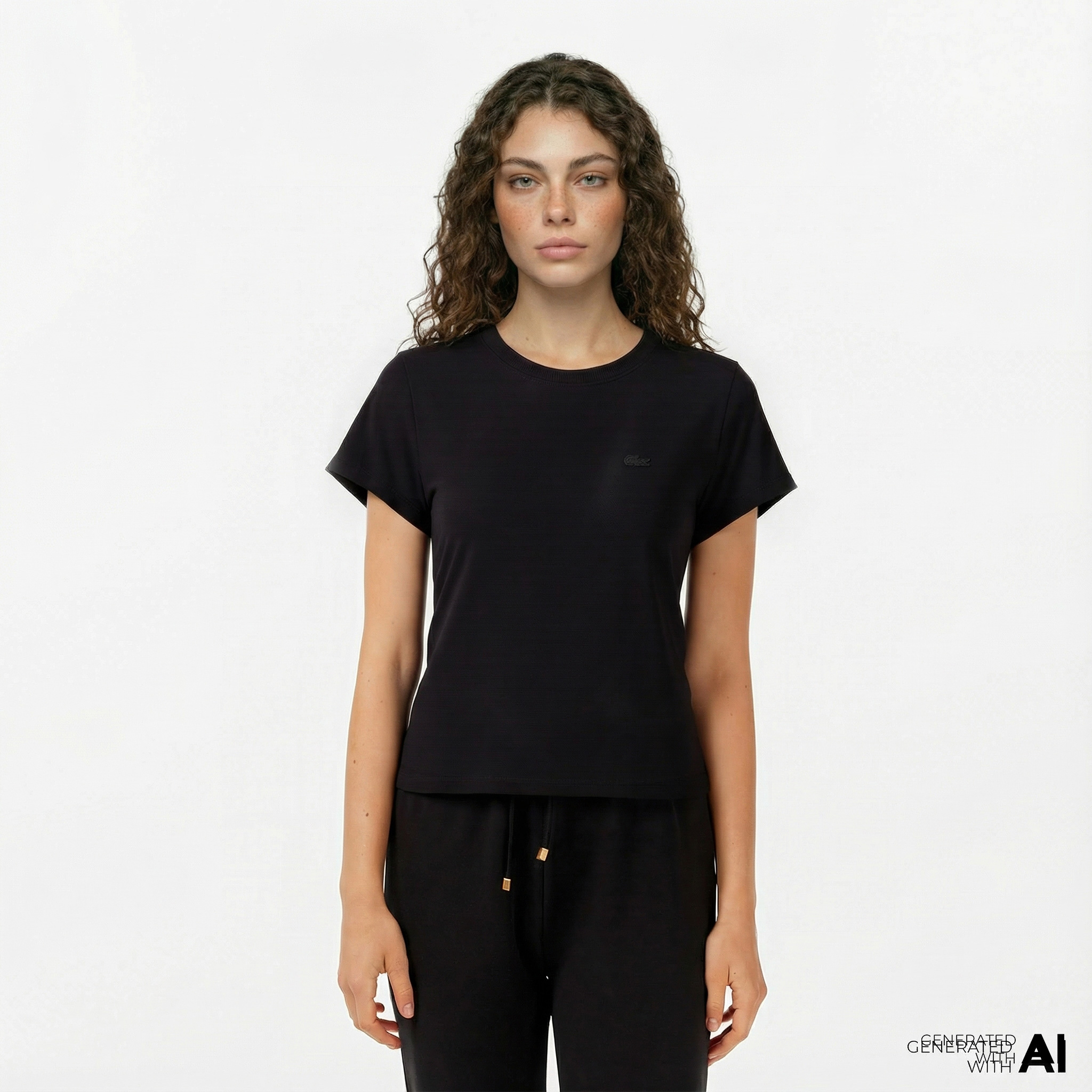  Lacoste Kadın Loose Fit Bisiklet Yaka Siyah T-Shirt