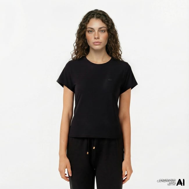  Lacoste Kadın Loose Fit Bisiklet Yaka Siyah T-Shirt