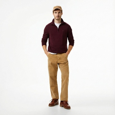  Tommy Hilfiger Essential Mock Erkek Kırmızı Yarım Fermuarlı Triko