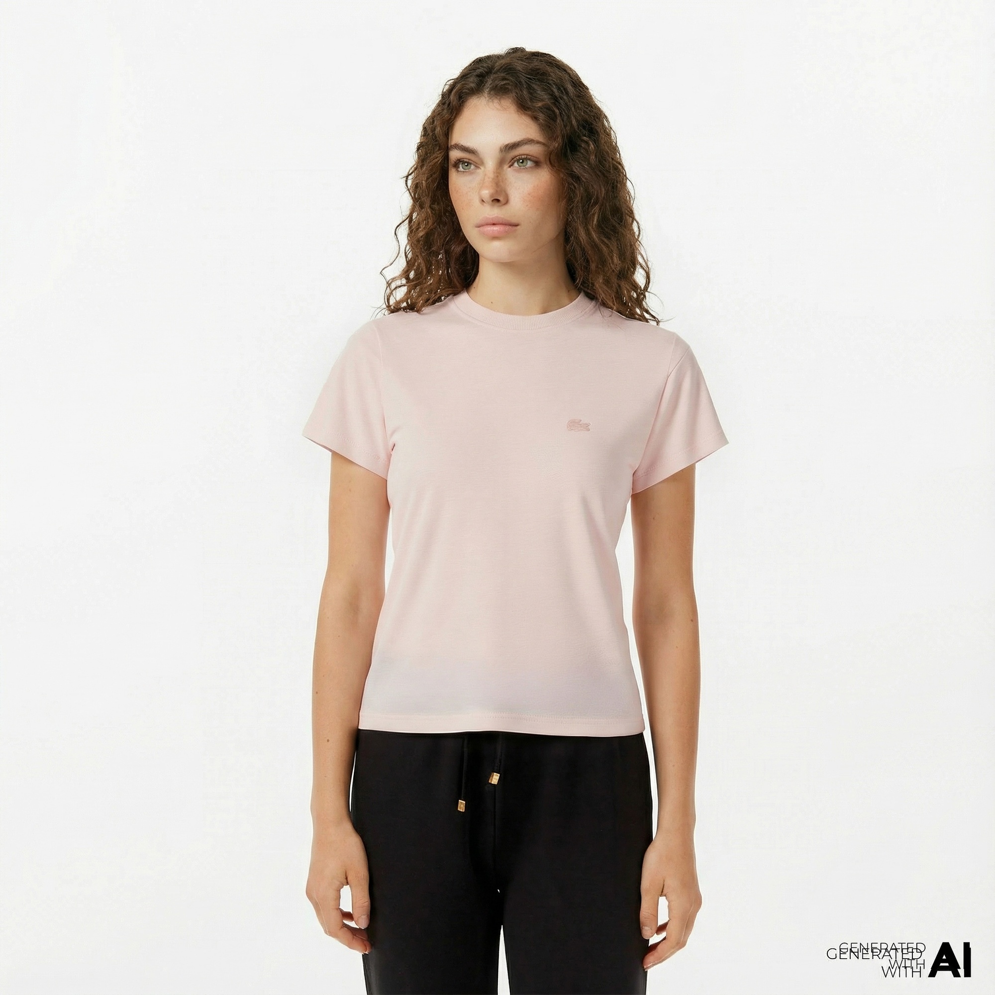 Lacoste Kadın Loose Fit Bisiklet Yaka Pembe T-Shirt