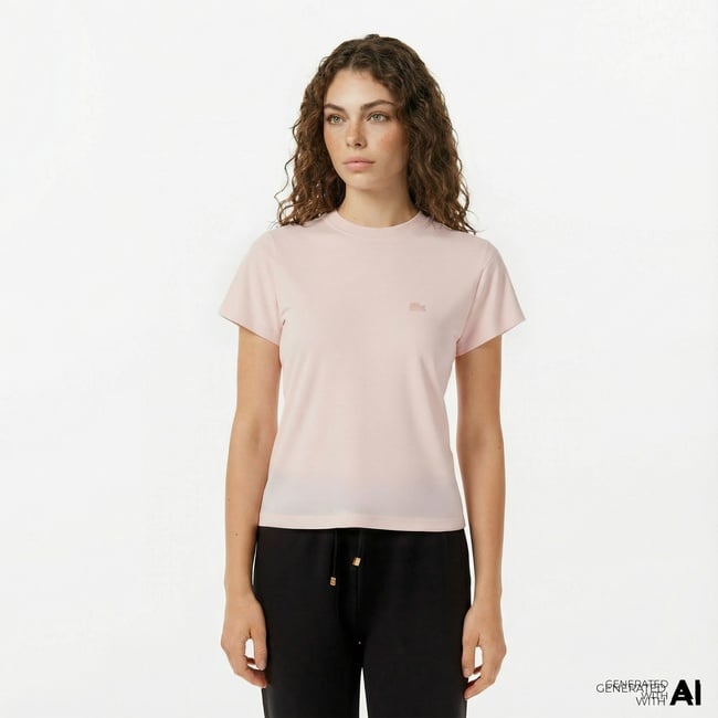  Lacoste Kadın Loose Fit Bisiklet Yaka Pembe T-Shirt