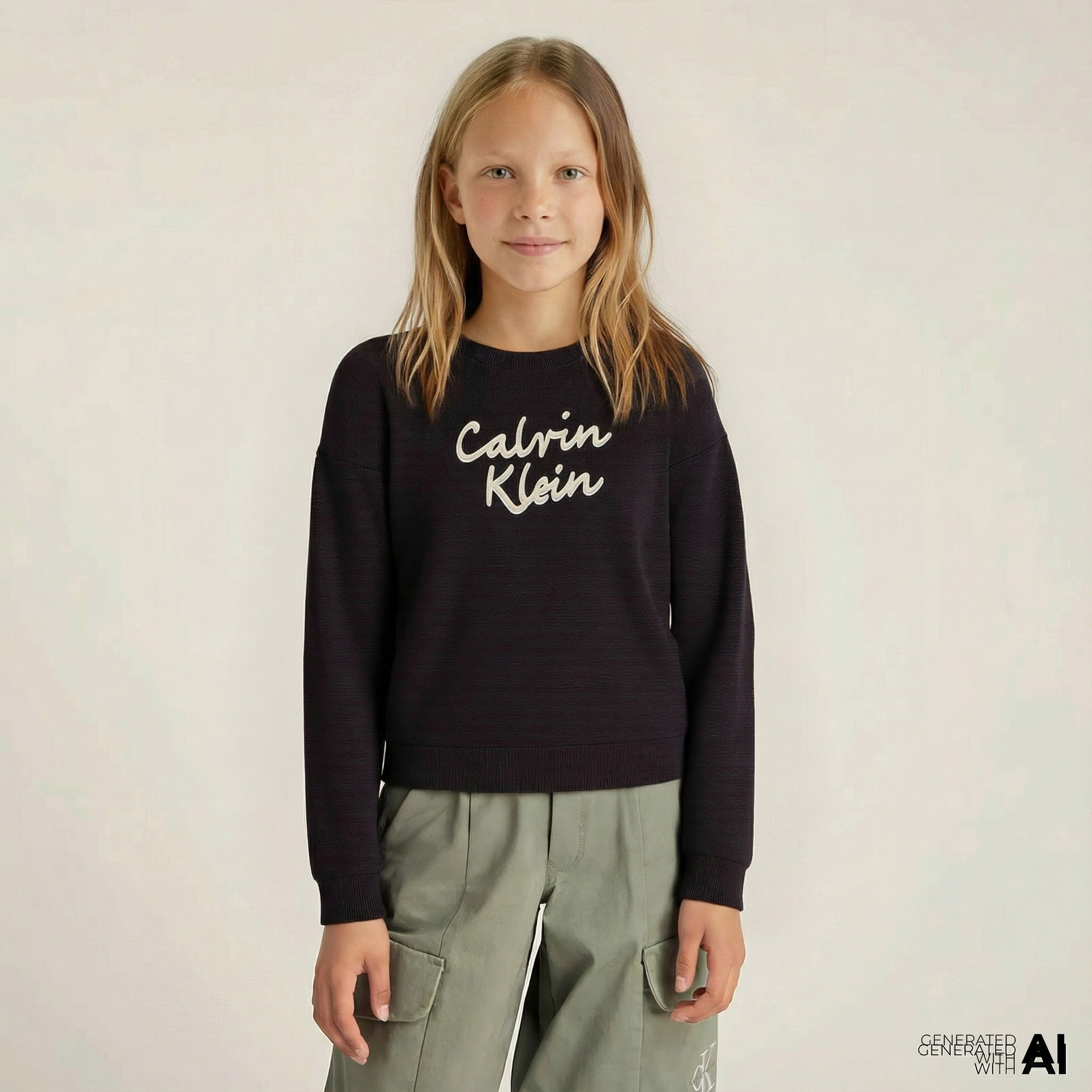 Calvin Klein Logo Metallic Intersia Çocuk Siyah Triko