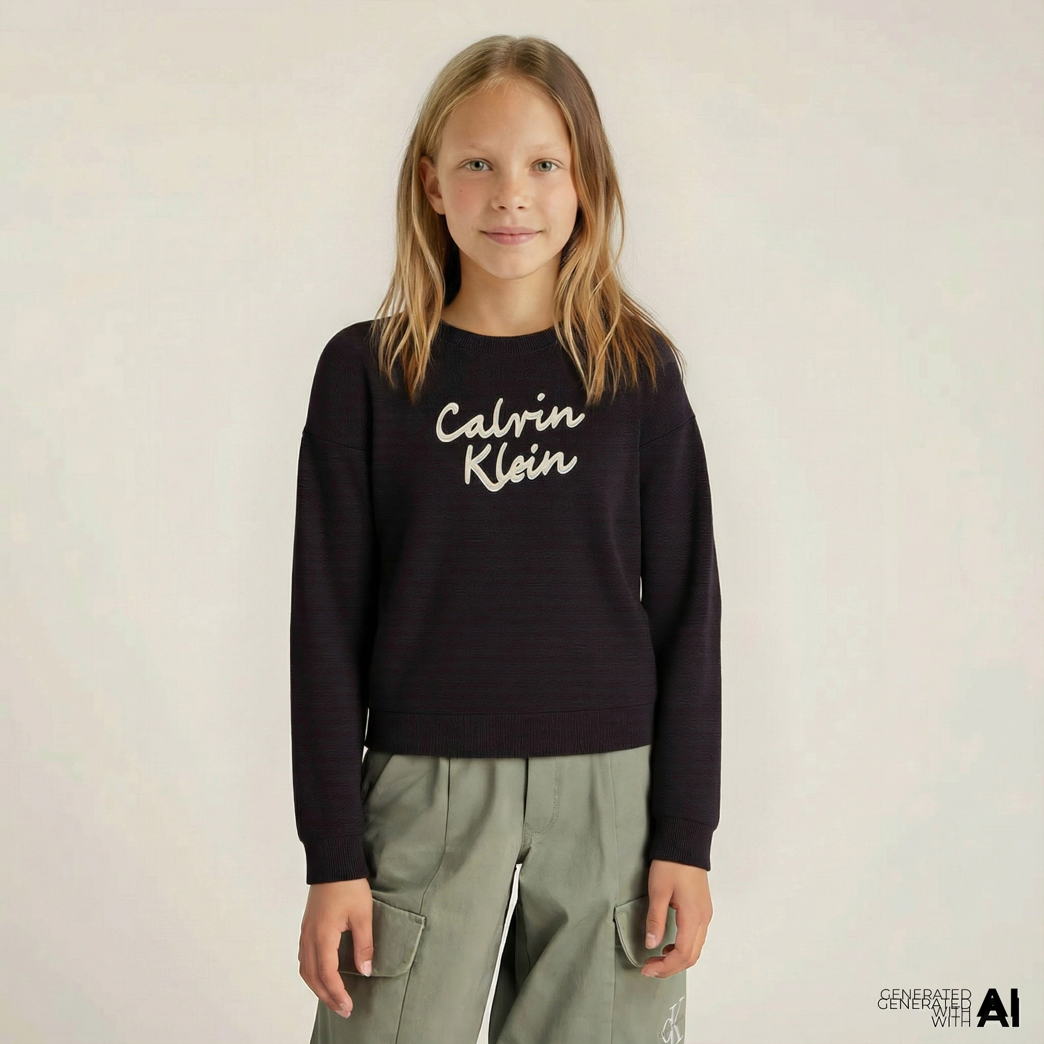  Calvin Klein Logo Metallic Intersia Çocuk Siyah Triko